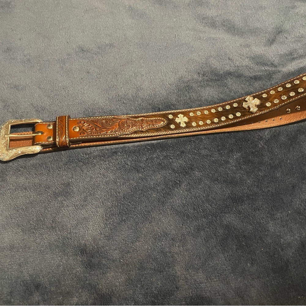 Brown Leather Embellished Belt
